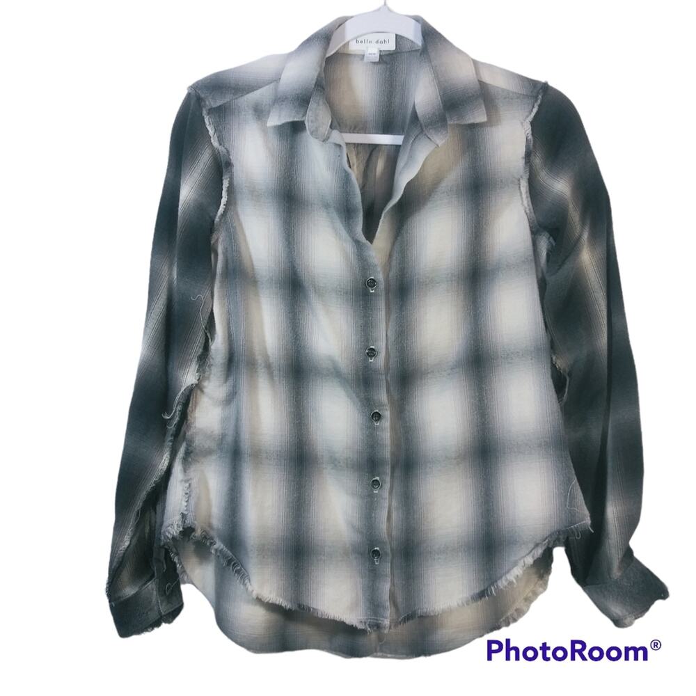 Bella Dahl Brown Mixed Media Distressed Flannel Button Up Size Xs